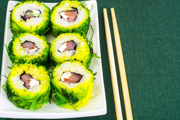 Sushi Roll with Chukoy, Salmon and Cheese