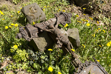 Historic Jesus on the mystery old Prague Cemetery, Czech Republic