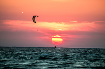 Kiter on sunset