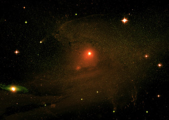 Stars, dust and gas nebula in a far galaxy