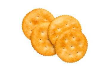 Dry cracker cookies isolated on white background cutout, top view, concept of food