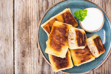 Pancakes with Chicken, Mushrooms and Meat