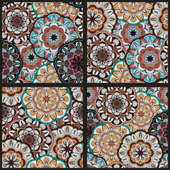 Set of seamless round ornament pattern for printing on fabric or paper. Hand drawn background collection. Elements for your design.
