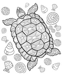 Hand drawn ink pattern. Coloring book for adult