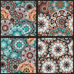 Set of seamless round ornament pattern for printing on fabric or paper. Hand drawn background collection. Elements for your design.
