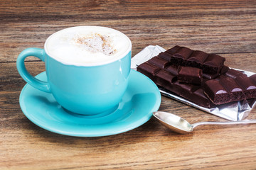 Coffee with Milk, Cappuccino in a Blue Retro Cup