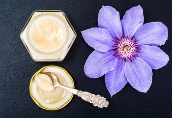 Glass Jar with Cream Honey Bee