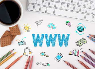 WWW, Business concept. White office desk