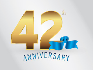 42 Years Anniversary Gold Logo and Blue Ribbon