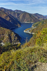 Fototapeta na wymiar Autumn Panoramic view of Tsankov kamak Reservoir, Smolyan Region, Bulgaria