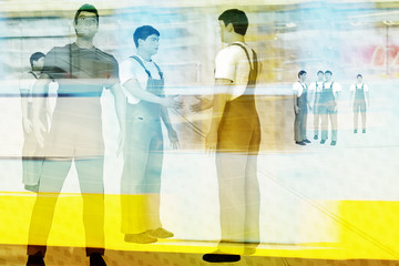 Workers in middle age, 3d illustration