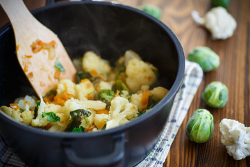 cauliflower with fried Brussels sprouts