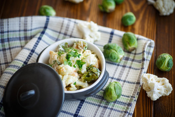 cauliflower with fried Brussels sprouts