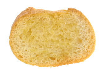 Crostini dabbed with olive oil isolated on a white background.