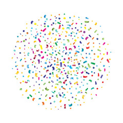 Abstract colorful explosion of confetti, isolated on white background. Abstract background with many falling tiny confetti pieces. Holiday or party background. Multicolored confetti