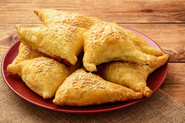 Puff pastries with meat (samosa) - traditional uzbek and indian pasrty. 