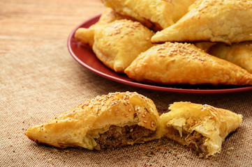 Puff pastries with meat (samosa) - traditional uzbek and indian pasrty. 