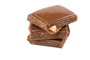 Three slices of milk chocolate