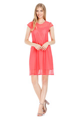 Fashion photo of young magnificent woman wearing dress