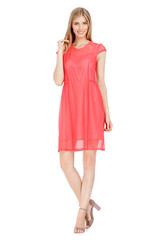 Fashion photo of young magnificent woman wearing dress