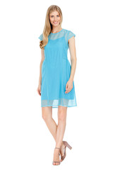 Fashion photo of young magnificent woman wearing dress