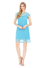 Fashion photo of young magnificent woman wearing dress