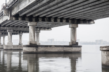 Bridge on foggy morning in Dnepr, Ukraine