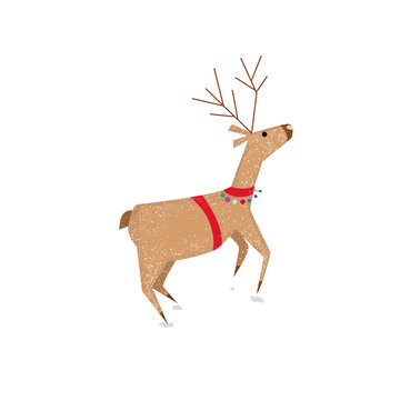 Christmas deer isolated on white. Cute and simple cartoon character. Vector