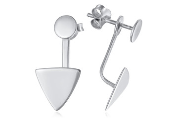 Silver earrings on white background