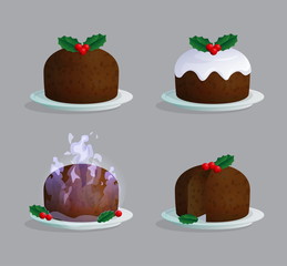 Traditional Christmas pudding illustration set