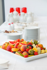 Breakfast buffet - fruits, coffee and tea
