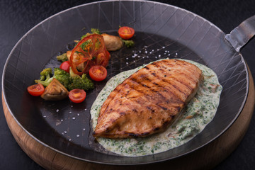 Chicken fillet on a frying pan