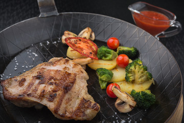 Chicken fillet on a frying pan