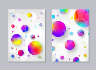 Set of universal creative backgrounds. Artistic design for poster, placard, card, invitation, brochure, flyer, cover. Fashion geometric composition with rainbow circles. Hand Drawn textures. A4 size.
