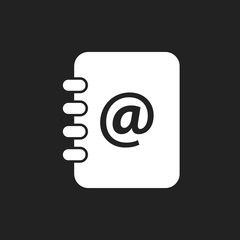 Address book icon. Email note flat vector illustration on black background.