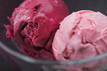 strawberry and raspberry ice cream in glass
