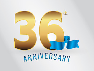 36 Years Anniversary Gold Logo and Blue Ribbon