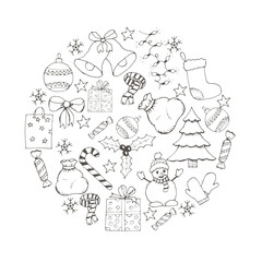vector Christmas and new year hand drawn icons set
