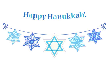 Cute festive bunting flags Happy Hanukkah in traditional colors for your decoration