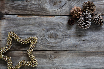 old wood and fir cones for natural Christmas holiday background