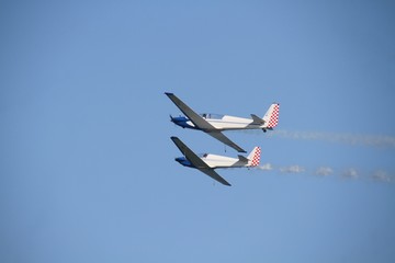 View of military airplanes in acrobatics