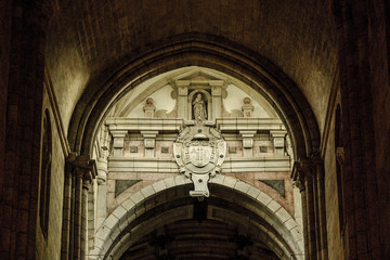 detail of the arches of entry of the Romanesque cathedral of Oporto, Portugal