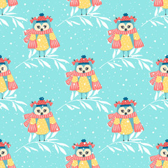 Fototapeta premium Beautiful seamless wallpaper with owls