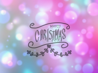 Beautiful boken pink and blue gradient color background and cute Merry Christmas word