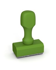 Isolated new green plastic rubber stamps on white background. 3D Illustration.