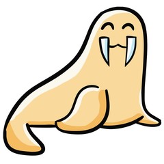 Funny yellow brown smiley walrus - vector.