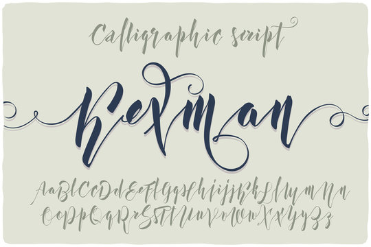 Elegant calligraphic script font named "Kexman" with beautifull curls swashes