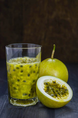 Fresh passion fruit juice in glass