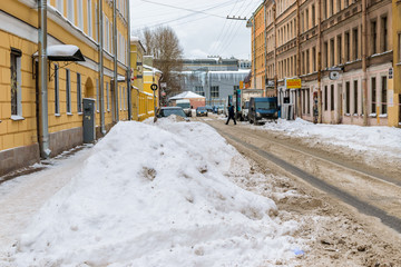 RUSSIA, SAINT-PETERSBURG - November, 2016:.On a city street after heavy snowfall