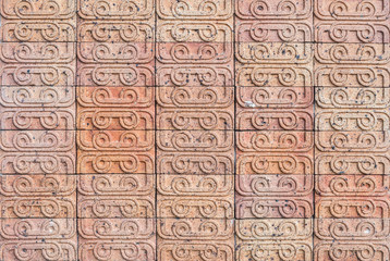 Fototapeta na wymiar Closeup brick pattern at old brown brick stone wall textured background